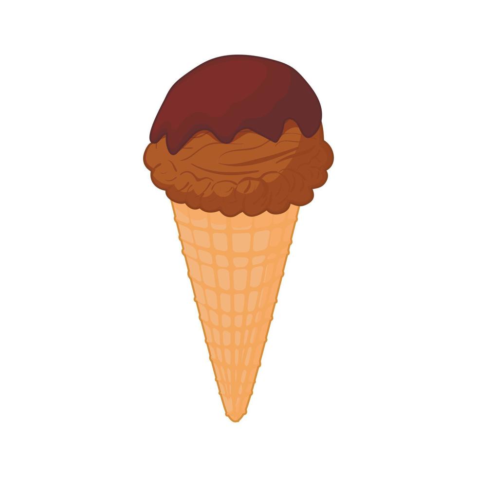 helado de chocolate en un icono de cono de gofre vector