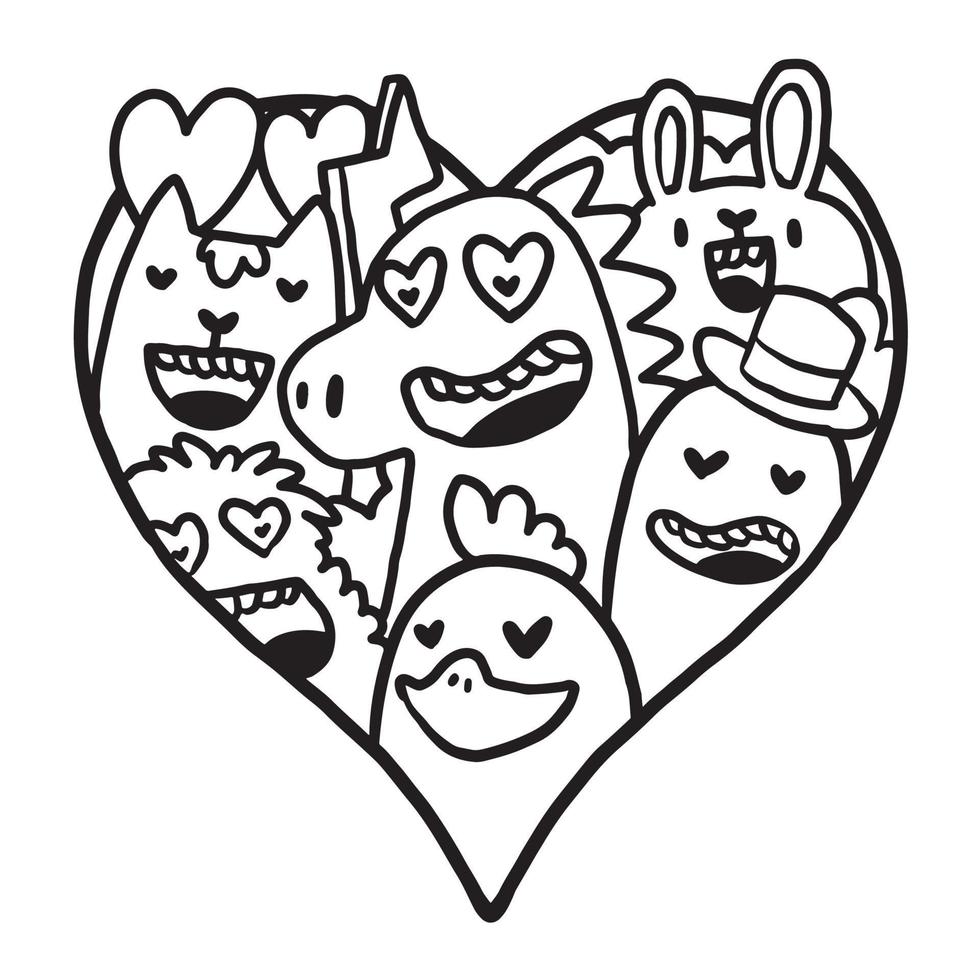 Heart Doodle Cute valentine Coloring Page vector