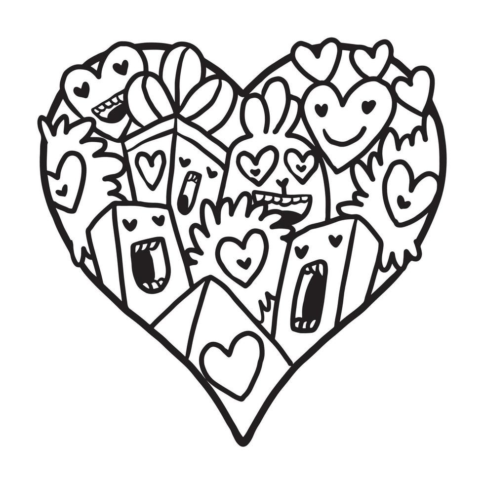 Heart doodle Cute Valentine Coloring Page vector