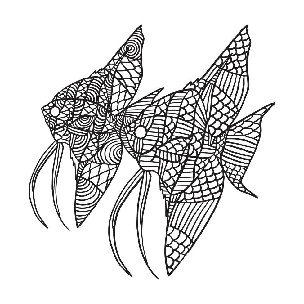 Angelfish Doodle Pattern Coloring Page vector