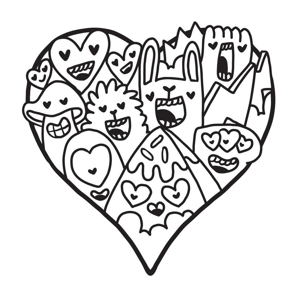 Heart Doodle Cute Valentine Coloring Page vector