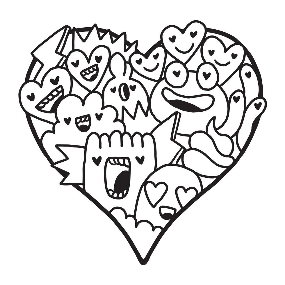 Heart Doodle Cute Valentine Coloring Page vector