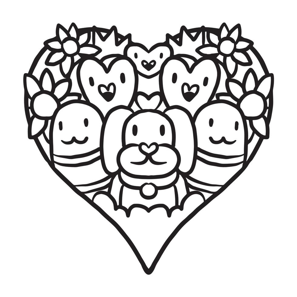 Heart doodle Cute Valentine Coloring Page vector