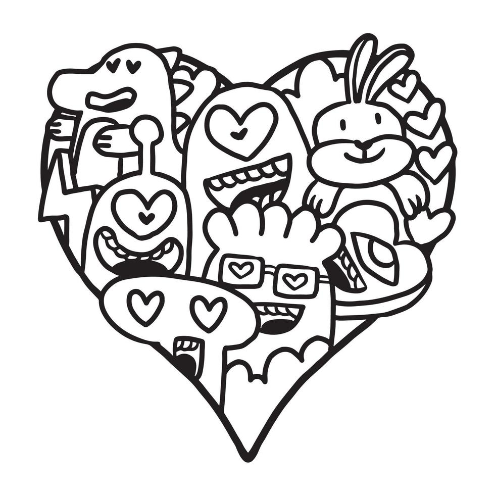 Heart doodle Cute Valentine Coloring Page vector