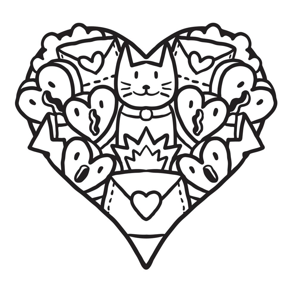 Heart doodle Cute Valentine Coloring Page vector
