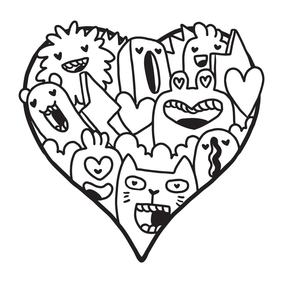 Heart doodle Cute Valentine Coloring Page vector