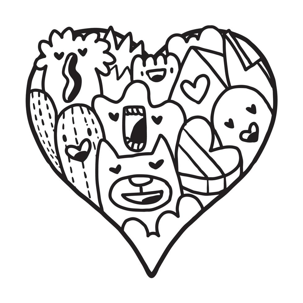 Heart Doodle Cute valentine Coloring Page vector