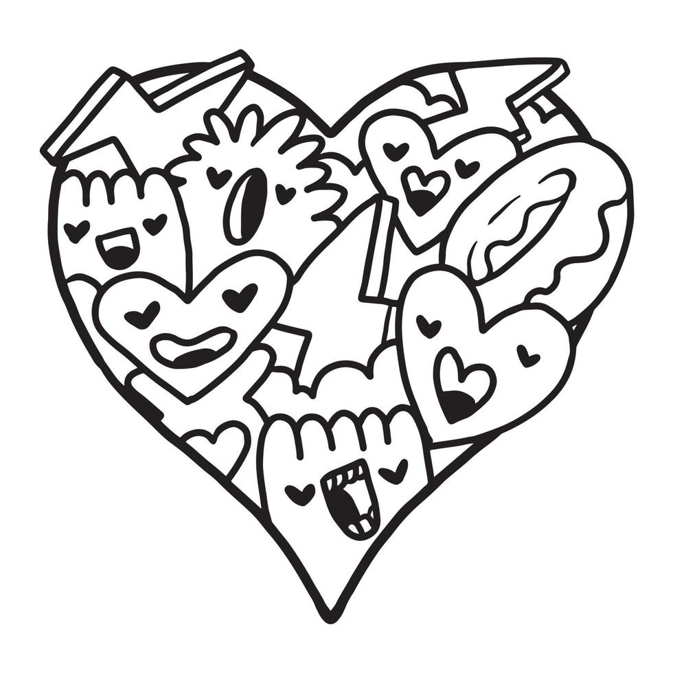 Heart Doodle Cute Valentine Coloring Page vector