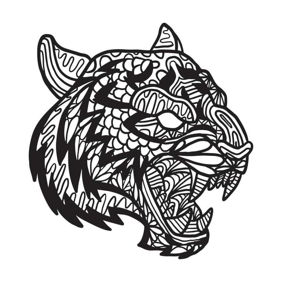 Tiger Animal Doodle Pattern Coloring Page vector