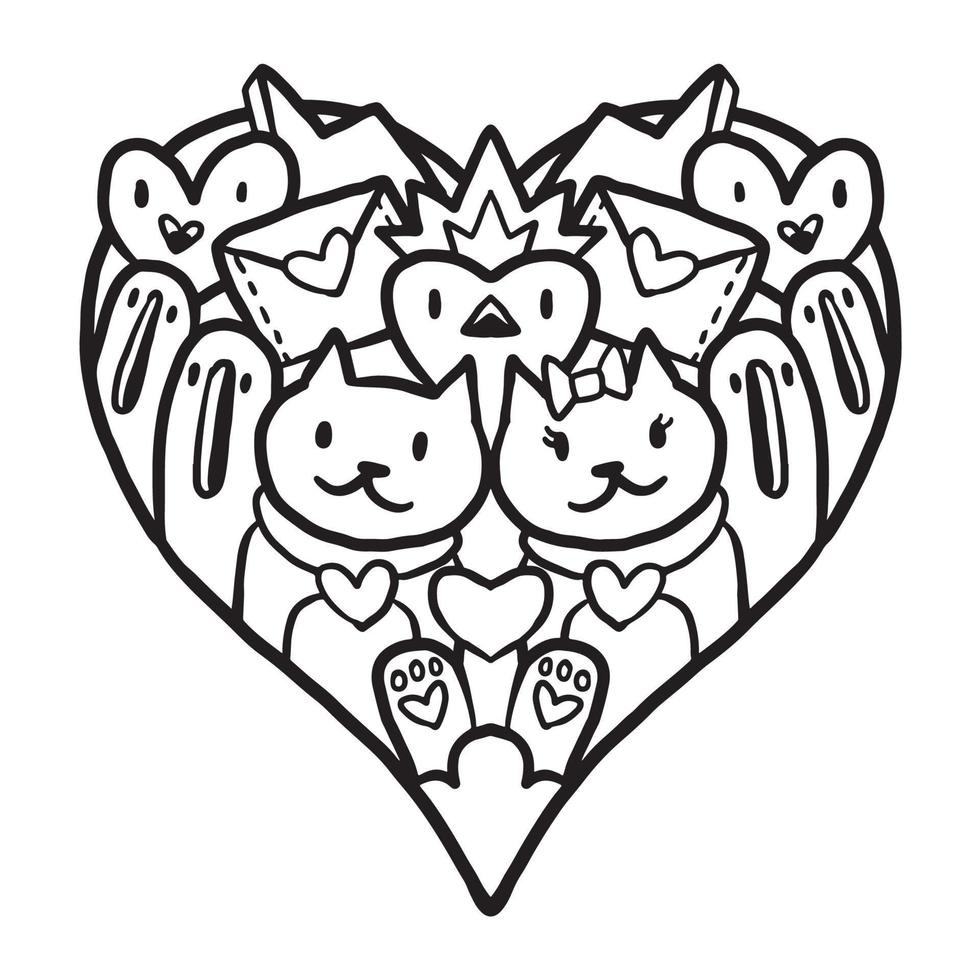 Heart doodle Cute Valentine Coloring Page vector