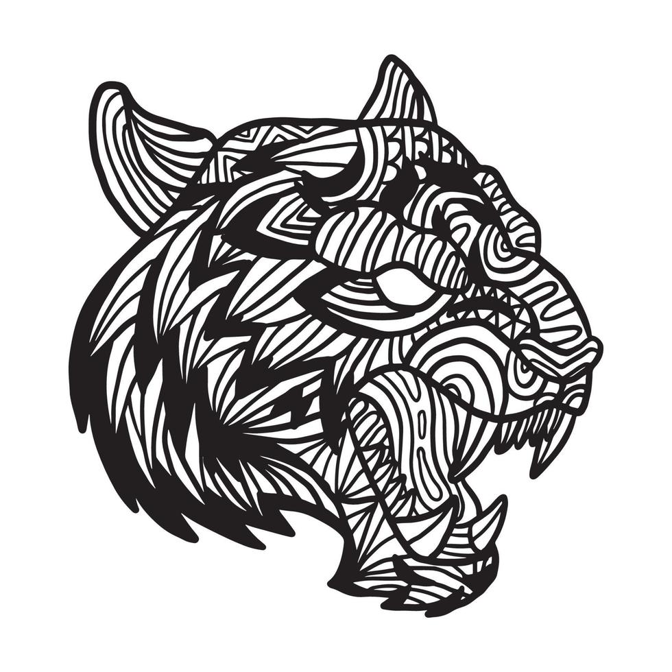 Tiger Animal Doodle Pattern Coloring Page vector