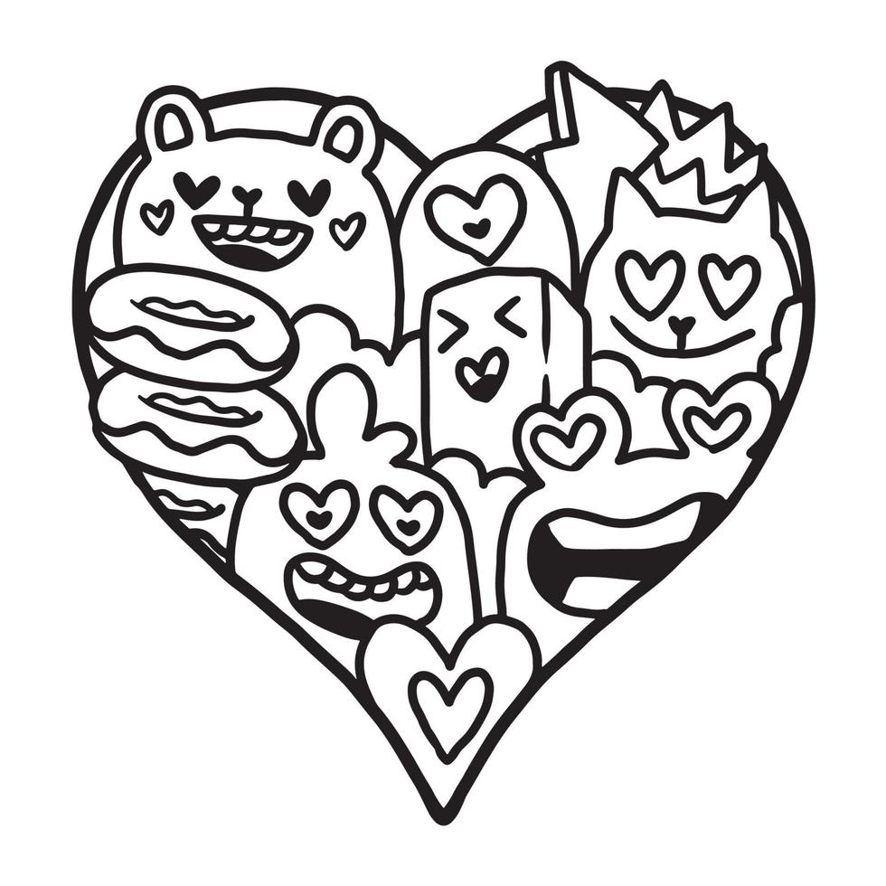 Heart doodle Cute Valentine Coloring Page vector