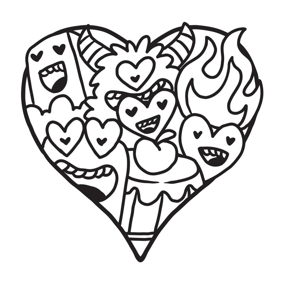 Heart doodle Cute Valentine Coloring Page vector