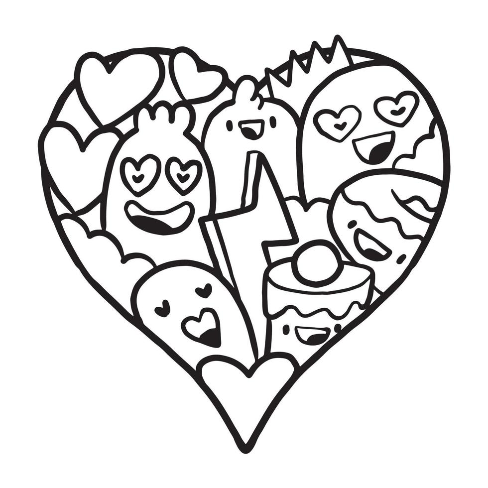 Heart doodle Cute Valentine Coloring Page vector