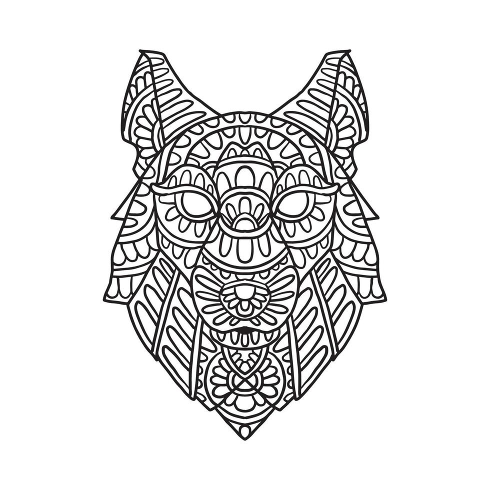 lobo animal garabato patrón página para colorear vector