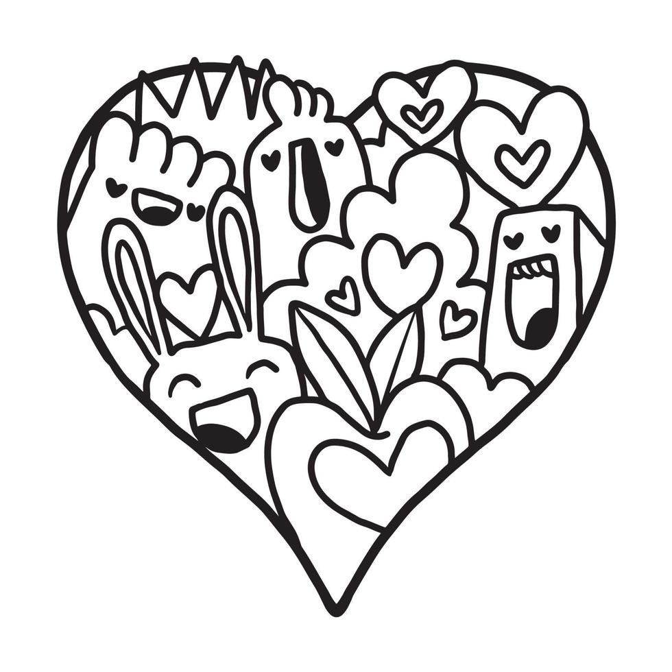 Heart Doodle Cute valentine coloring page vector