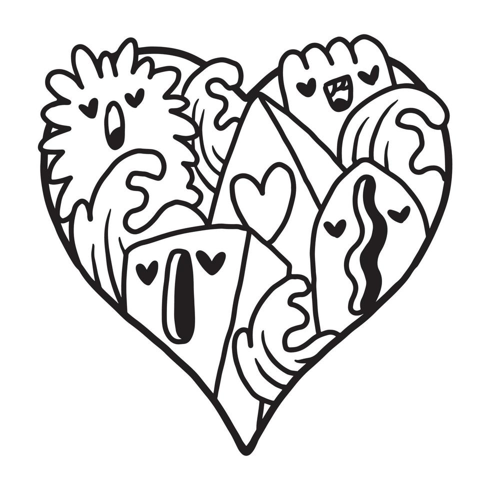 Heart doodle Cute Valentine Coloring Page vector