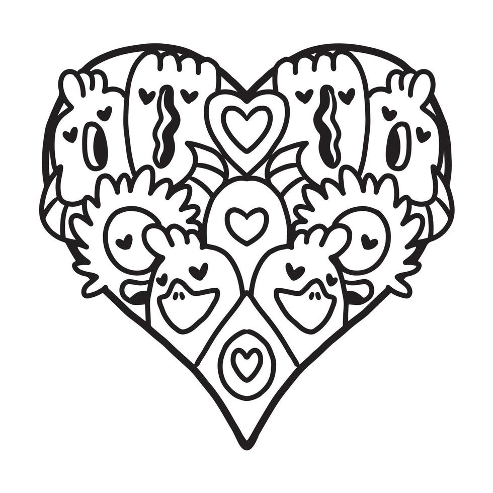 Heart Doodle Cute valentine coloring page vector