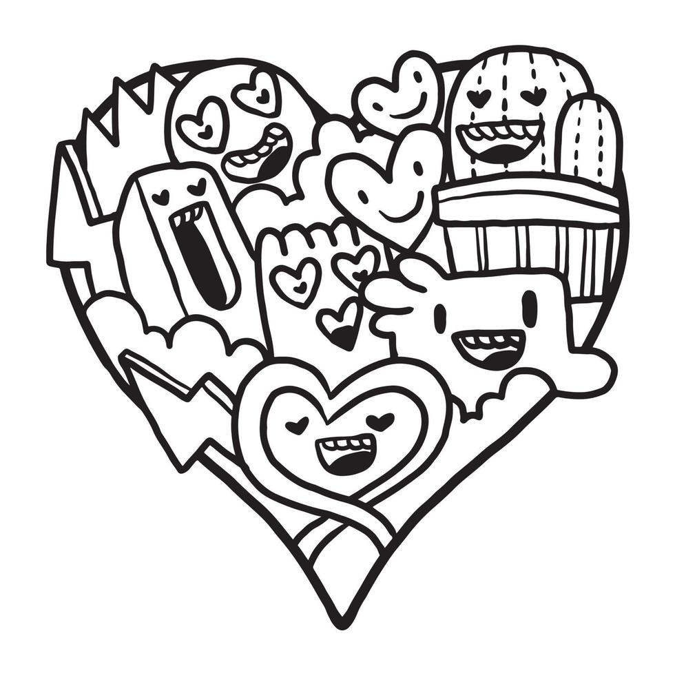 Heart Doodle Cute Valentine Coloring Page vector