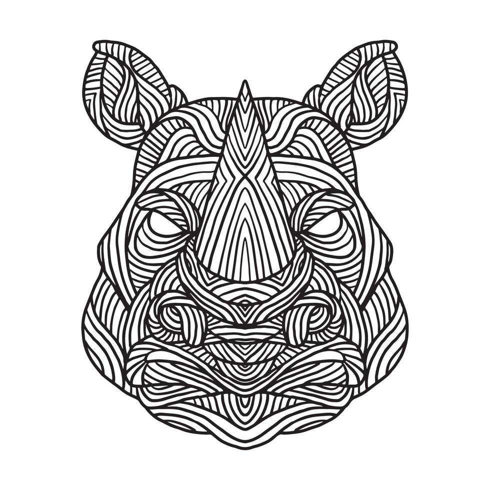 Rhino Animal Doodle Pattern Coloring Page vector