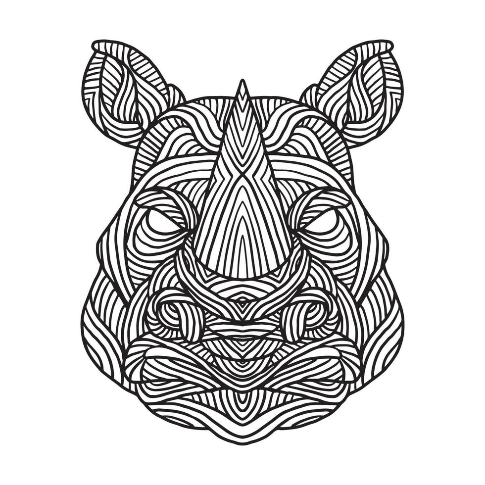 Rhino Animal Doodle Pattern Coloring Page vector