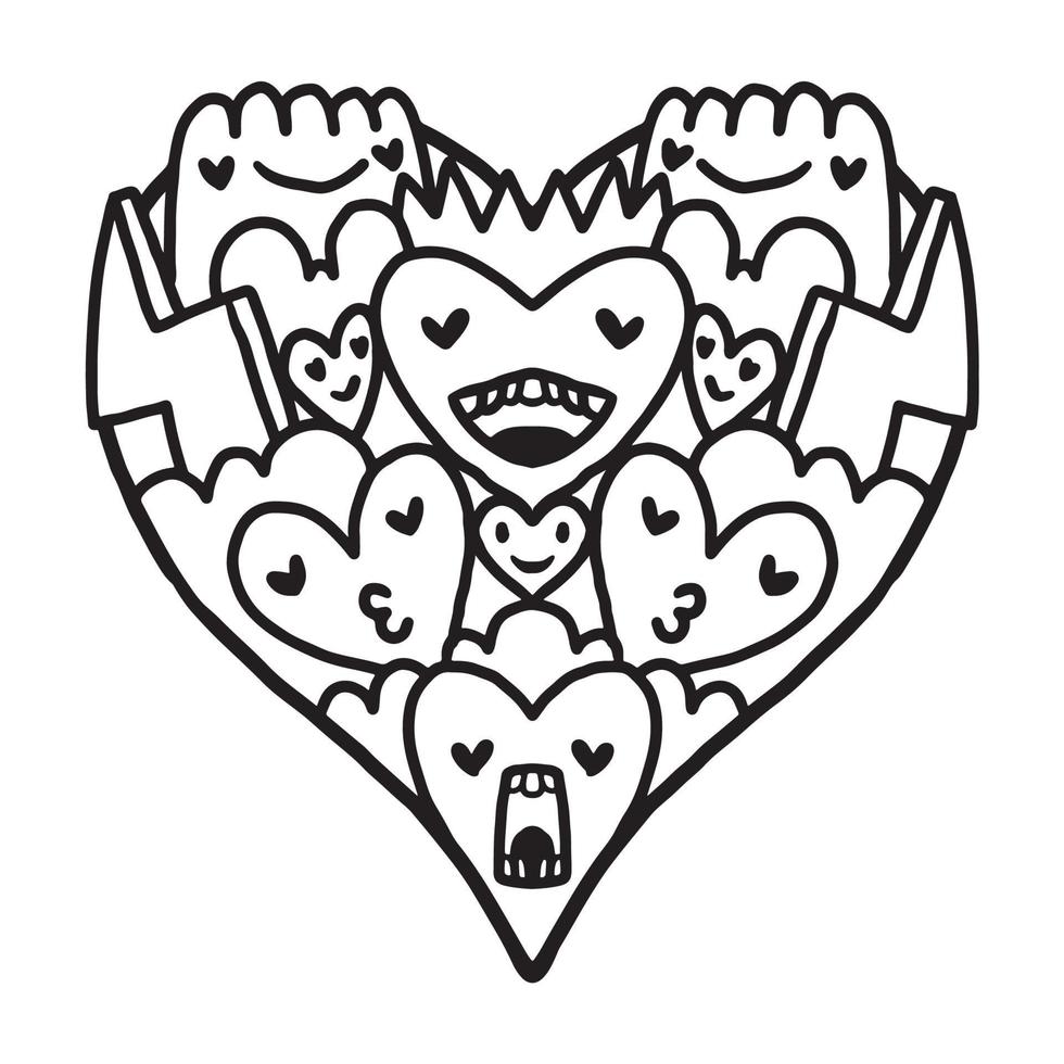 Heart Doodle Cute valentine coloring page vector