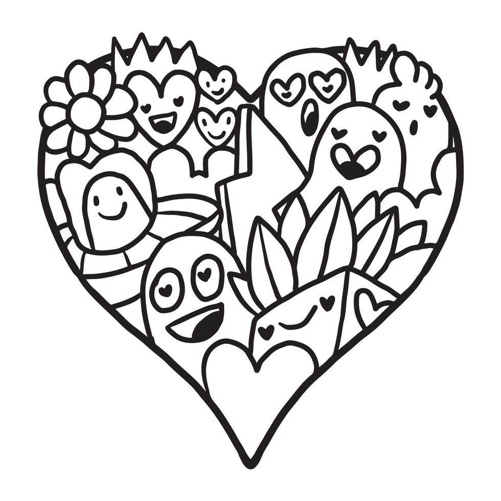 Heart Doodle Cute valentine Coloring Page vector