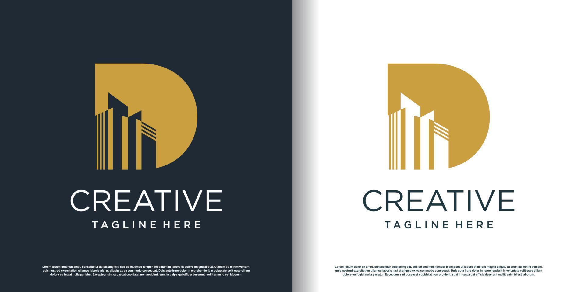 building logo icon with letter d concept design premium vector