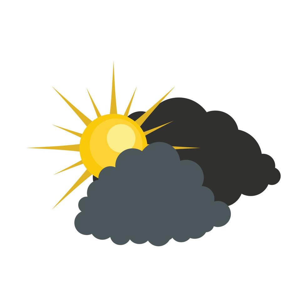 icono de sol nublado oscuro, estilo plano vector