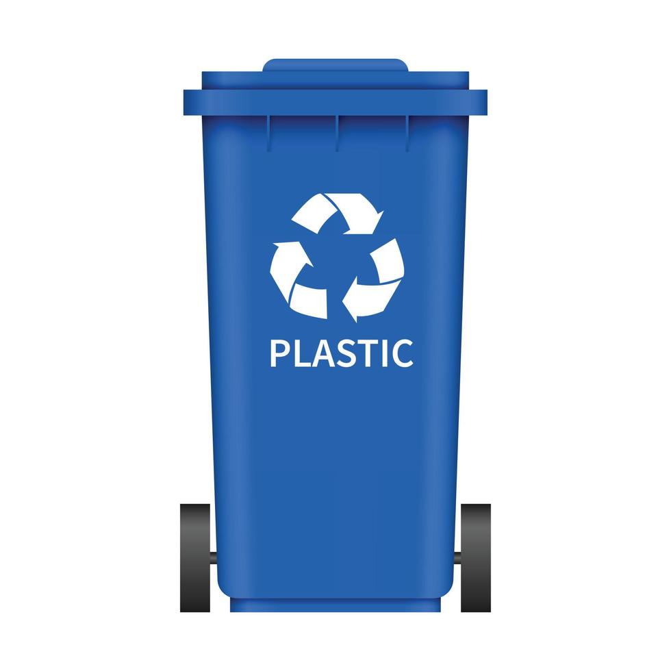Plastic garbage wheel box mockup, realistic style vector