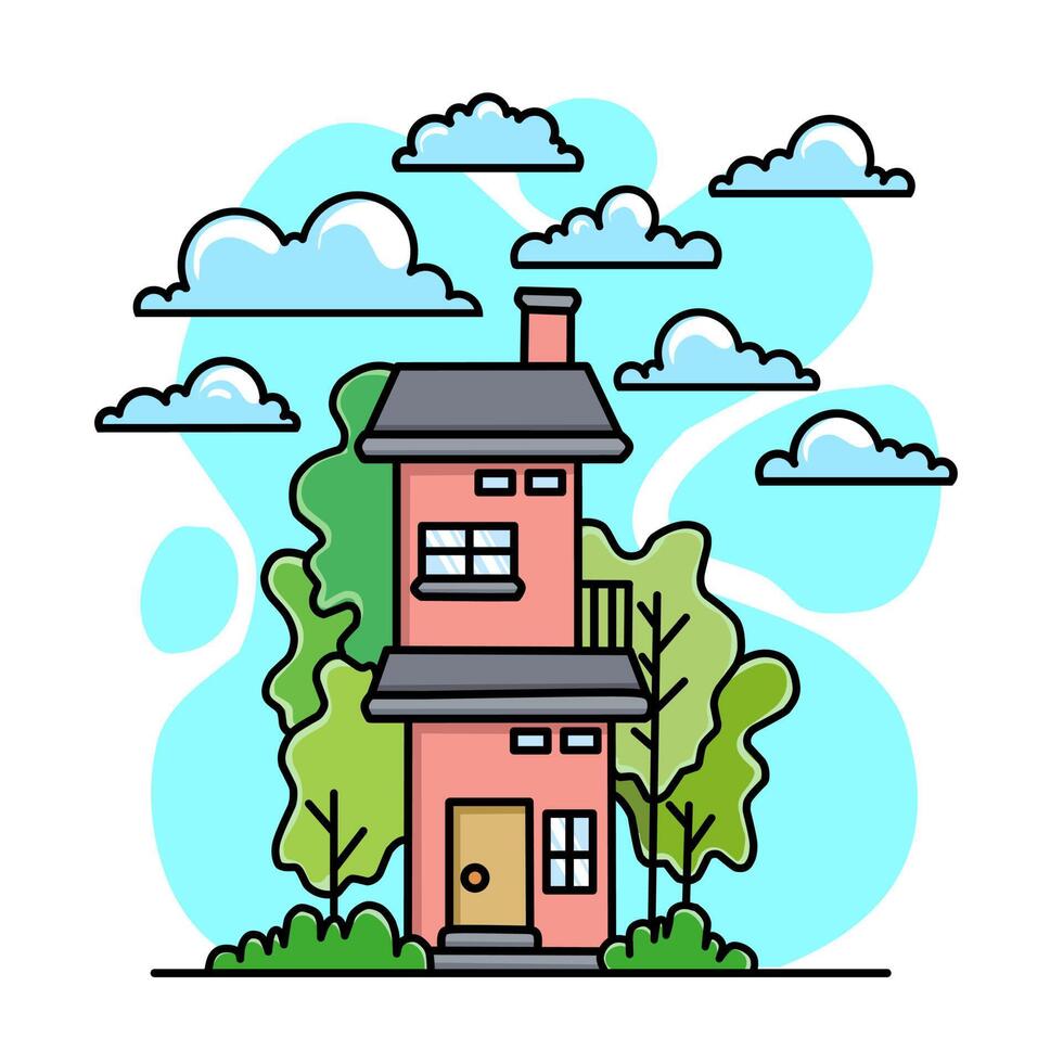 illustration of a house with clouds vector