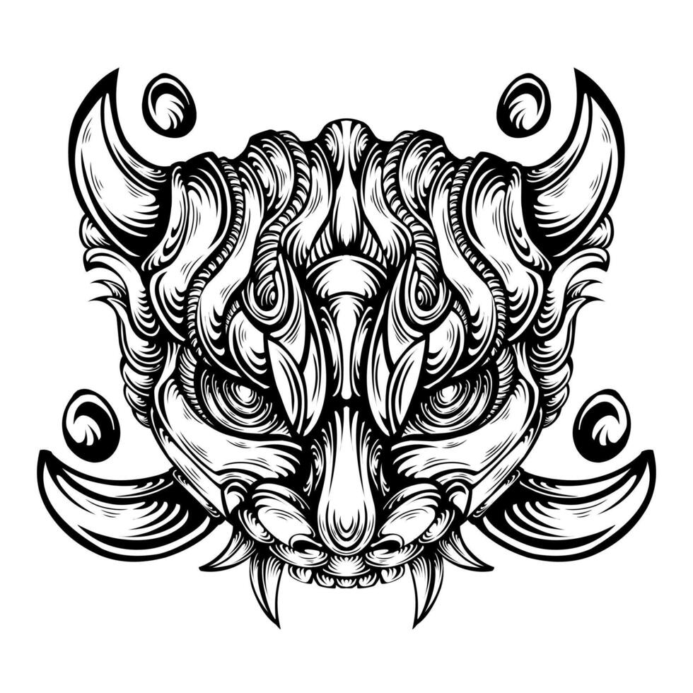 Japnese oni mask devil hand drawn illustration vector