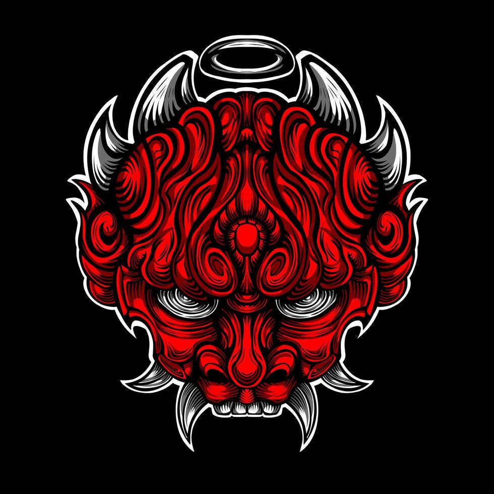 Japnese oni mask devil hand drawn illustration vector