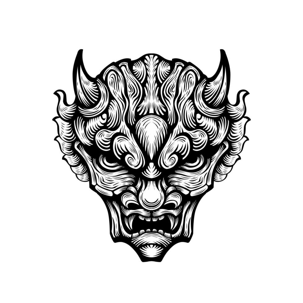 Japnese oni mask devil hand drawn illustration vector