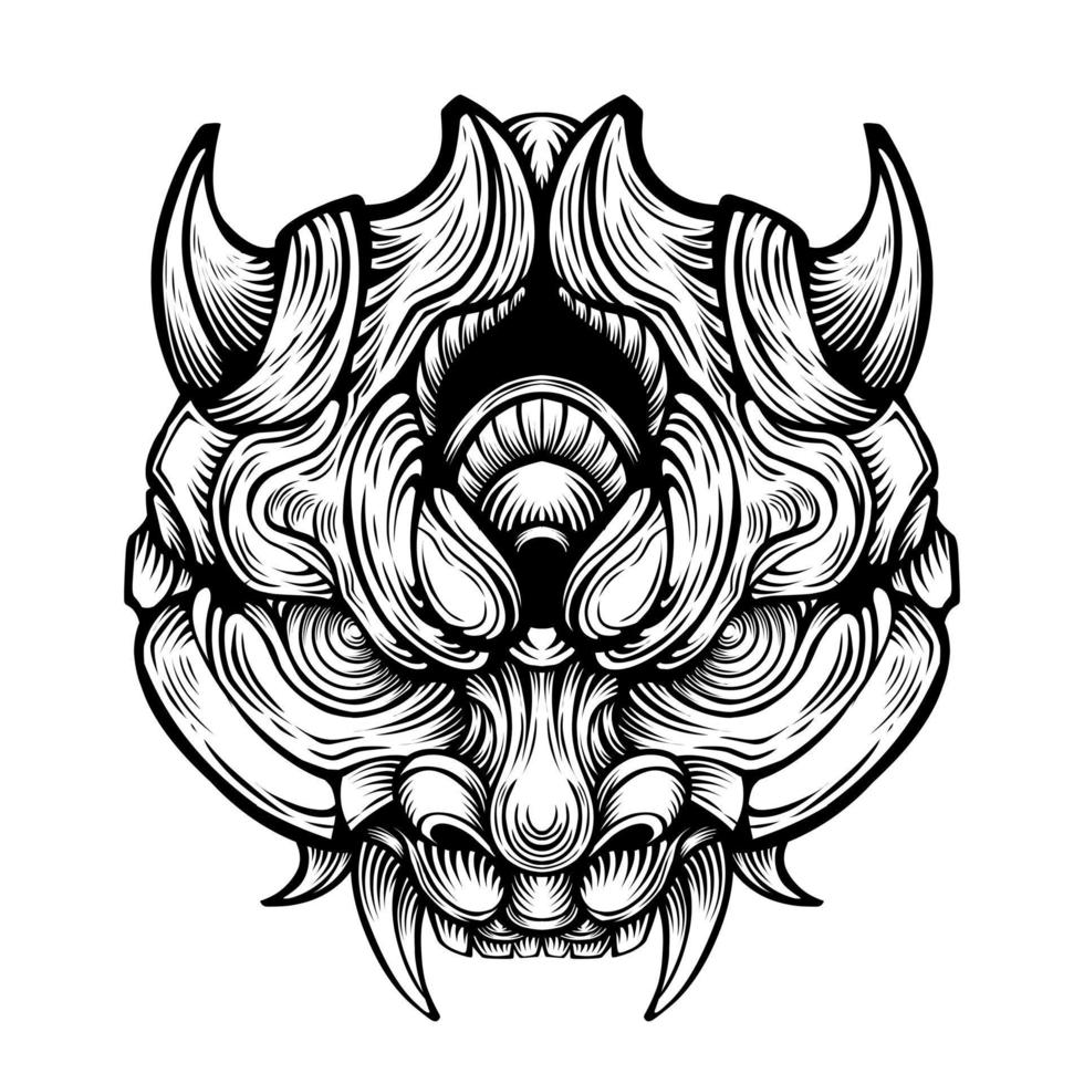 Japnese oni mask devil hand drawn illustration vector