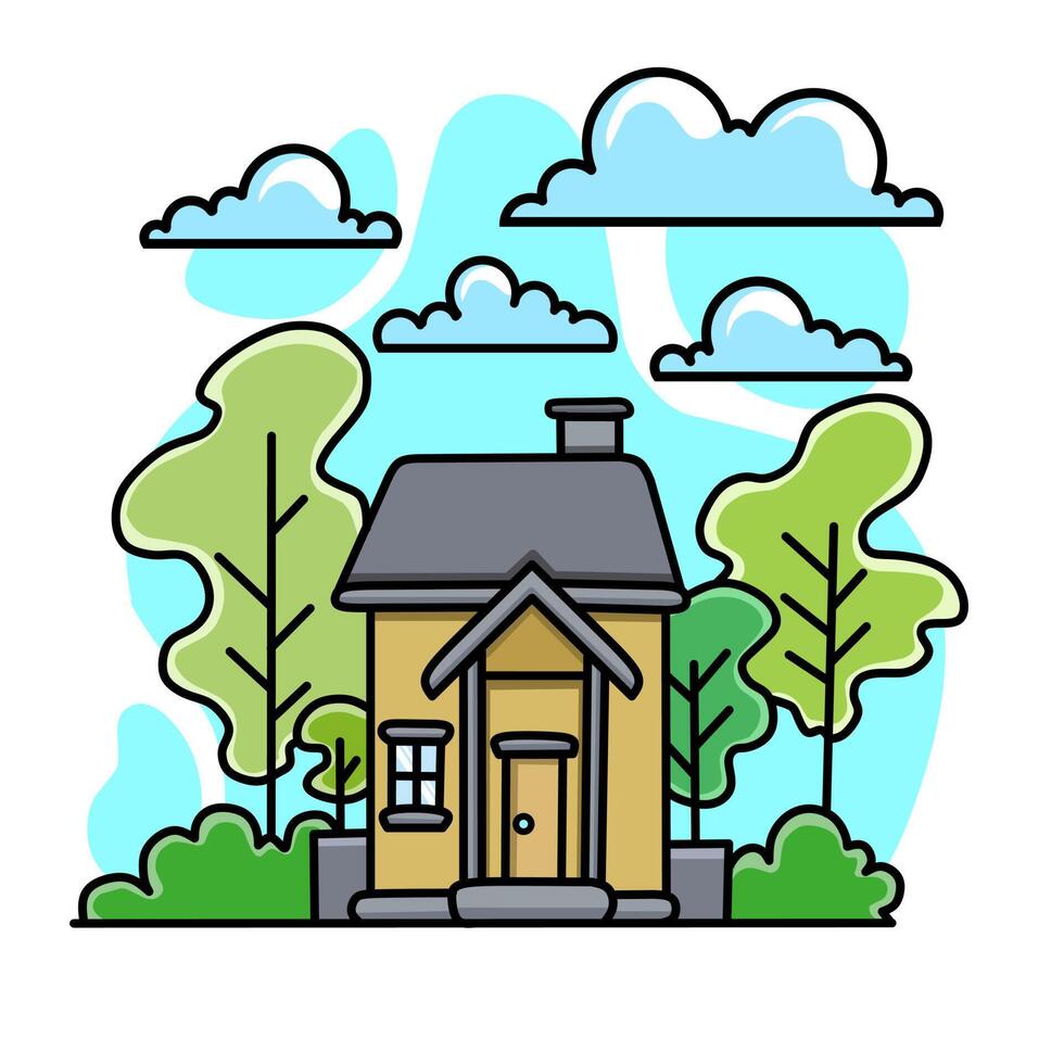 illustration of a house with clouds vector