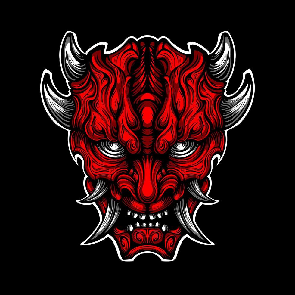 Japnese oni mask devil hand drawn illustration vector