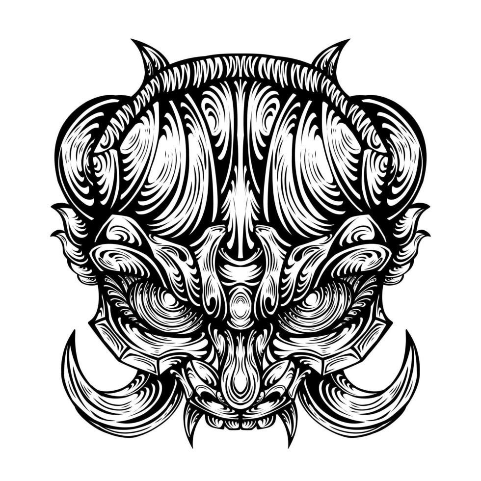 Japnese oni mask devil hand drawn illustration vector