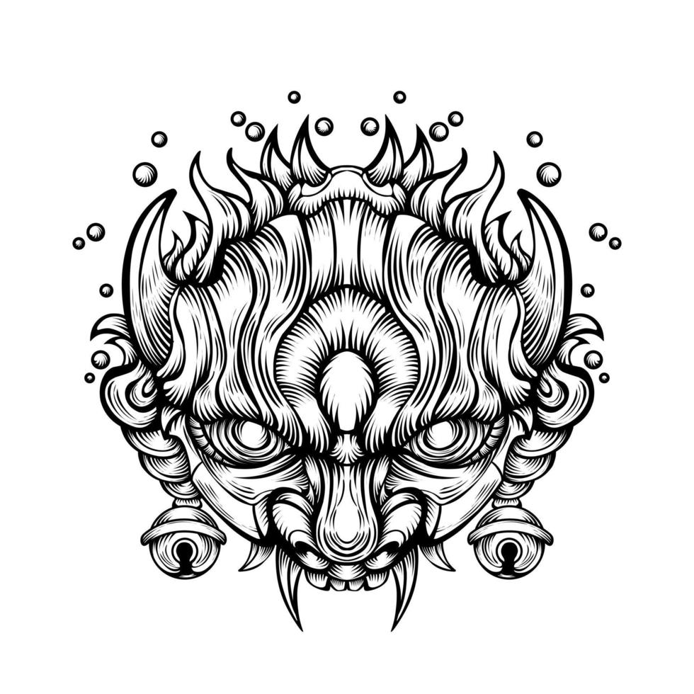 Japnese oni mask devil hand drawn illustration vector