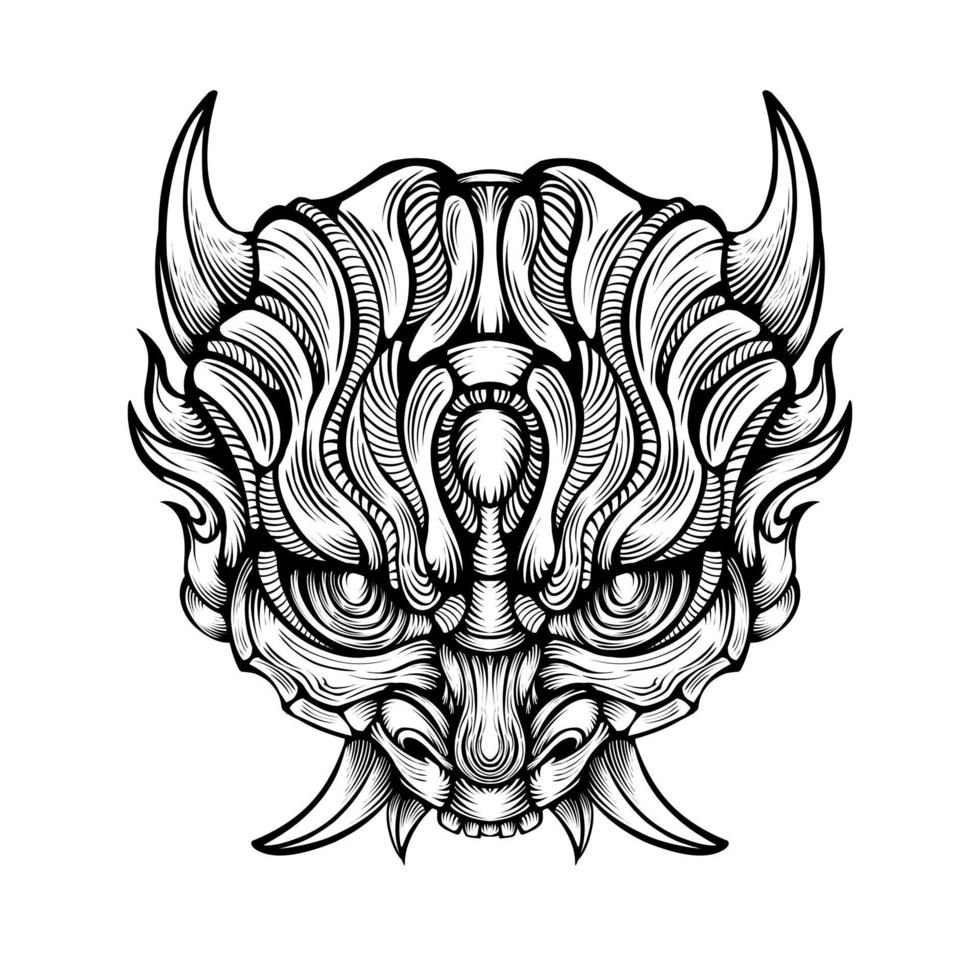 Japnese oni mask devil hand drawn illustration vector