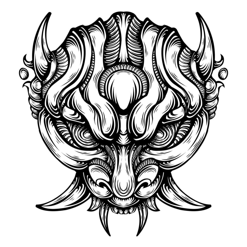 Japnese oni mask devil hand drawn illustration vector