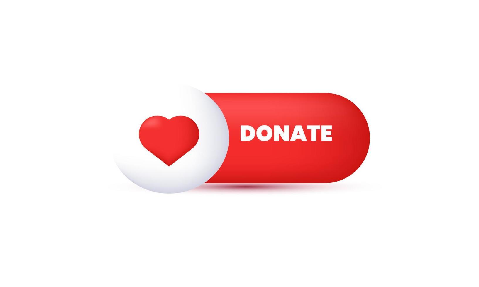 illustration icon 3d donate button heart shape red isolated on white background vector
