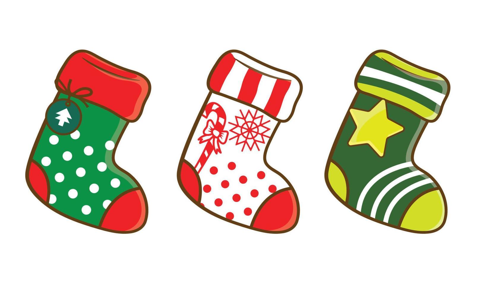 un juego de calcetines navideños para las vacaciones. dibujos animados. diseño plano. vector