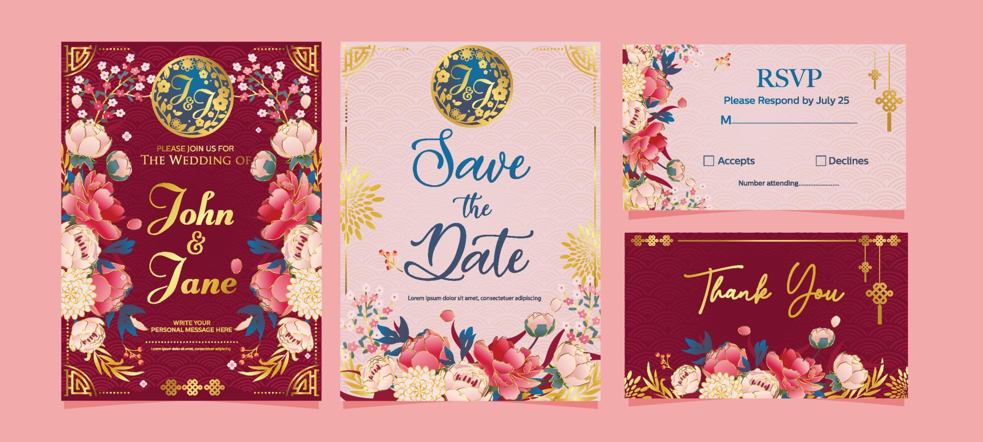 Chinese Wedding Invitation Template with Red Color 14455713 Vector Art