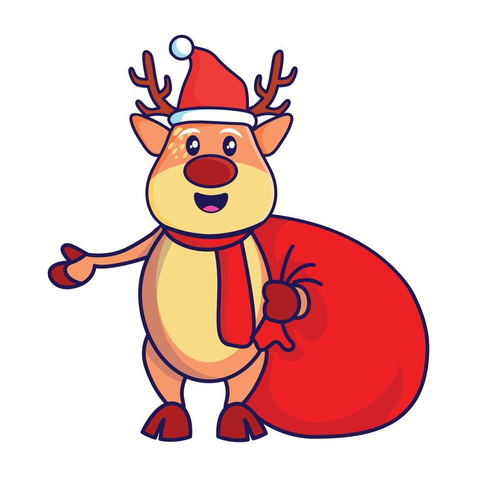 Cute Christmas reindeer illustration with white isolated background vector