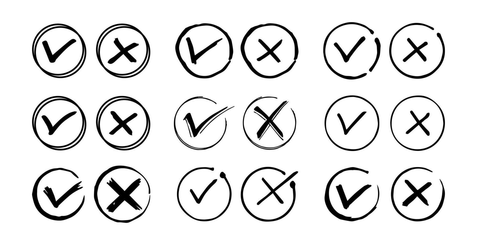 Tick and cross  signs. Checkmark OK and X icons. vector