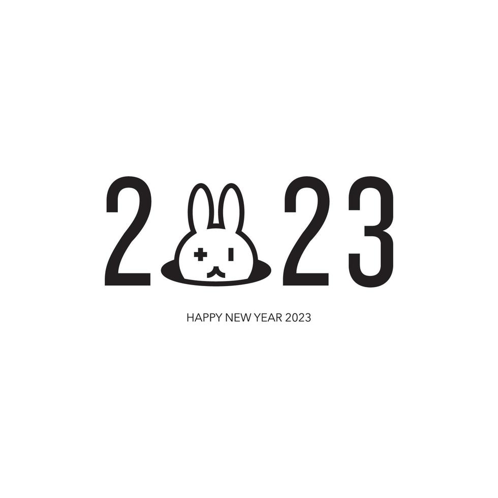 Collection of 2023 Happy New Year symbols. Vector illustration with black labels isolated on white background.