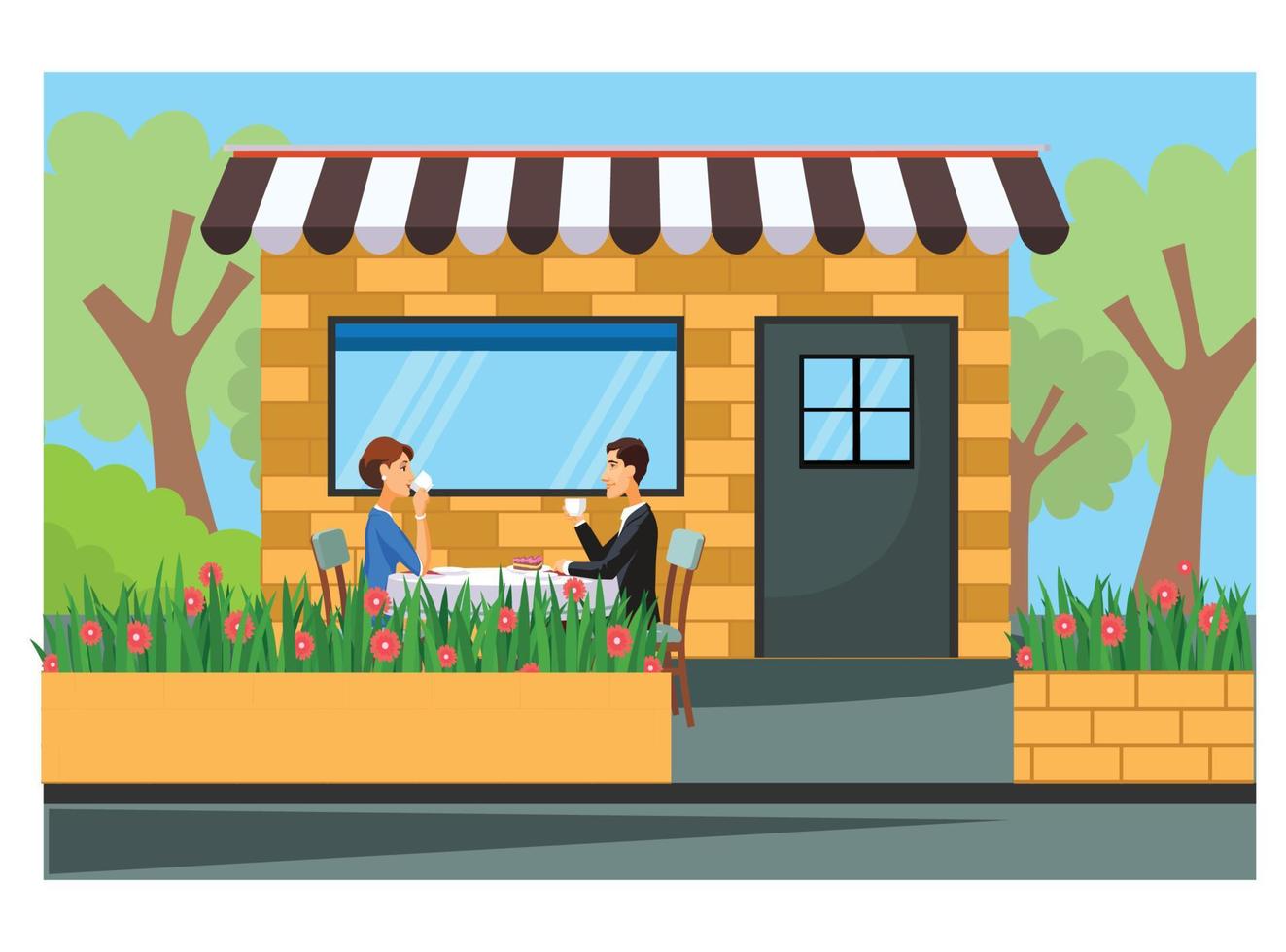 flat illustration of roadside coffee shop. Suitable for Diagrams, Infographics, And Other Graphic assets vector