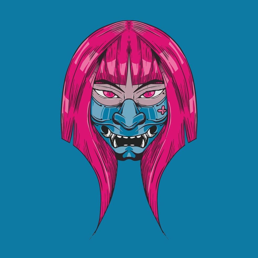 Hand drawn Oni Mask vector illustration