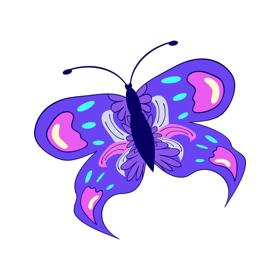 Y2k butterfly in abstract style on white background. Flower power. Y2k aesthetic. Vector illustration design. 90s, 00s butterfly isolated